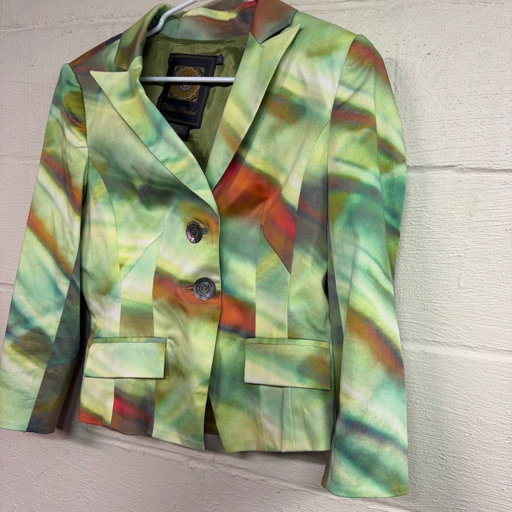Debbie Shuchat Green Abstract Watercolor career boho academia Blazer  Size 8‎